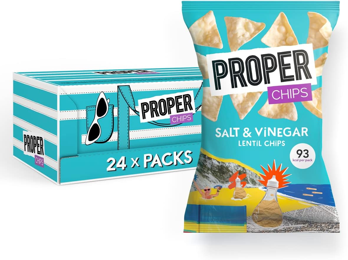 Proper Chips Lentil Salt & Vinegar  - Gluten Free & Vegan 20g (Box Of 24)