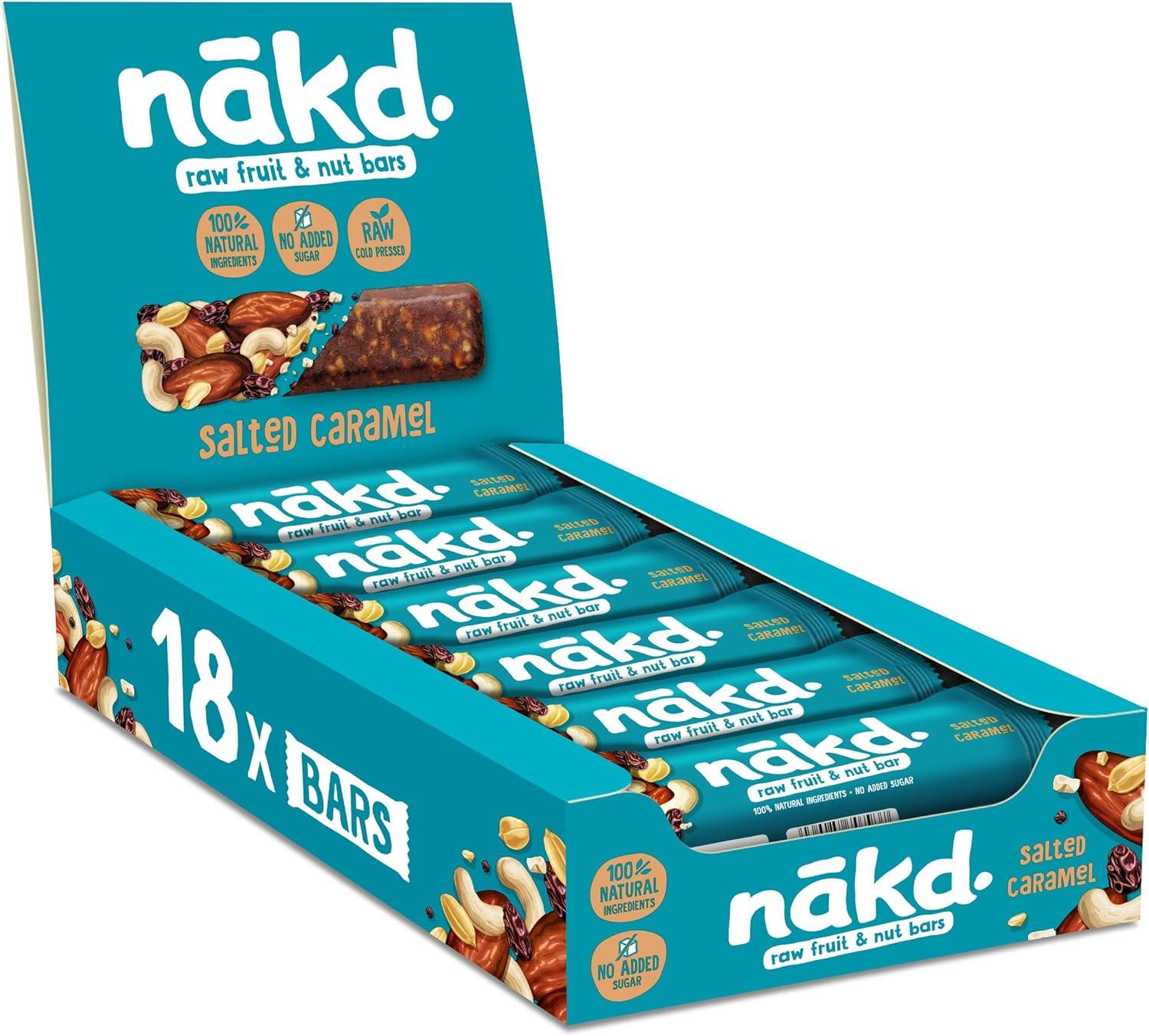 Nakd Salted Caramel Natural Fruit & Nut Bars - Vegan - Healthy Snack - Gluten Free - 35g x 18 bars - Vending Superstore