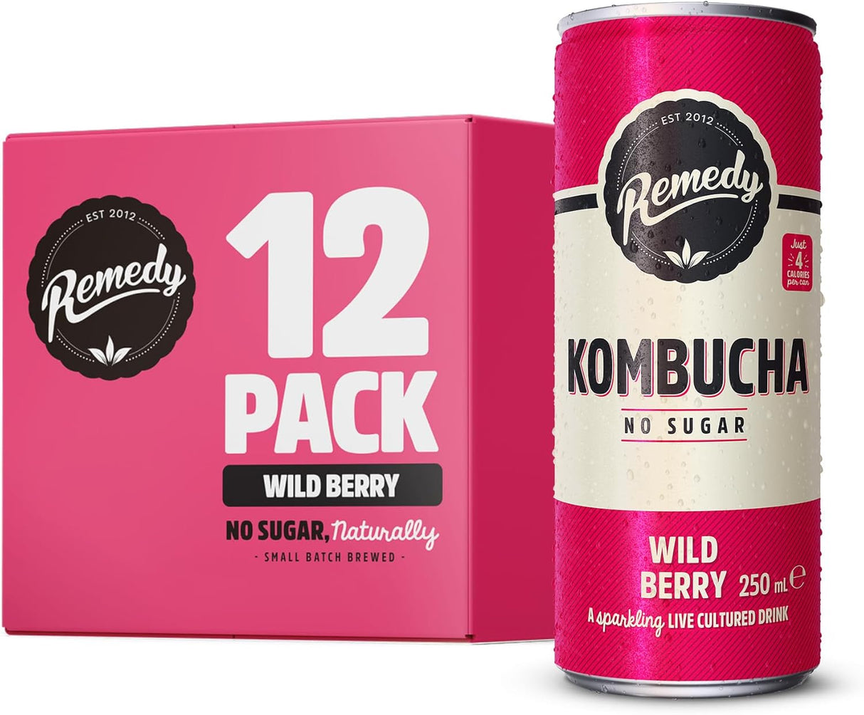 Remedy Kombucha - Wild Berry - 250ml Cans (Pack of 12)