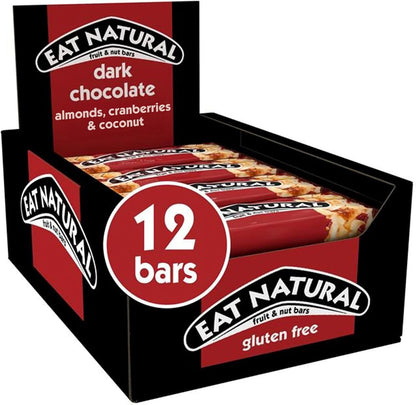 Eat Natural Dark Chocolate Almond and Cranberry Bar 40g - Pack of 12