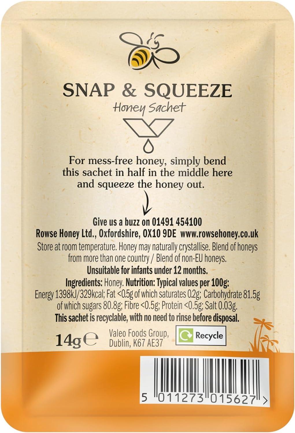 Rowse Honey Sachet - Snap & Squeeze - Paper Sachet - Recyclable - Pack of 75 Individually Wrapped - Vending Superstore