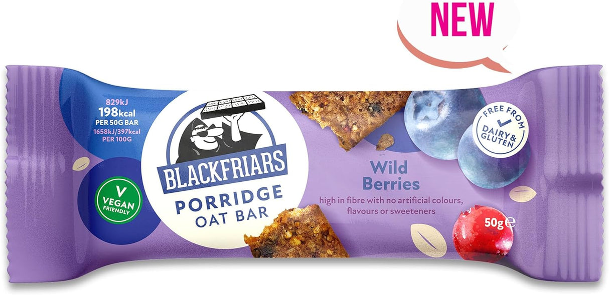 BlackFriars Individually Wrapped Wild Berry Porridge Oat Bar - Box of 15