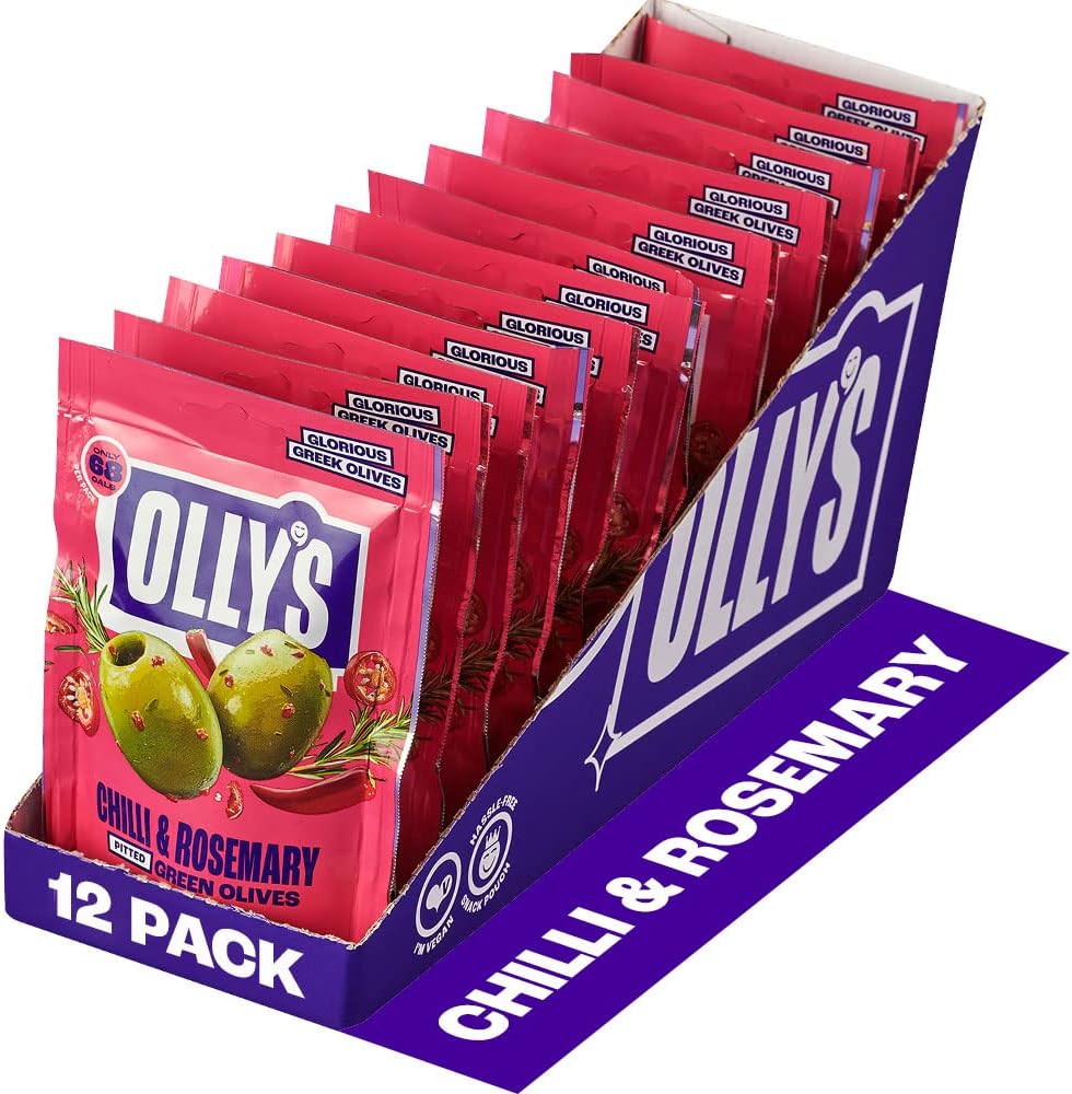 Olly's Chilli & Rosemary Olives - 50g Pouches (Pack of 12)