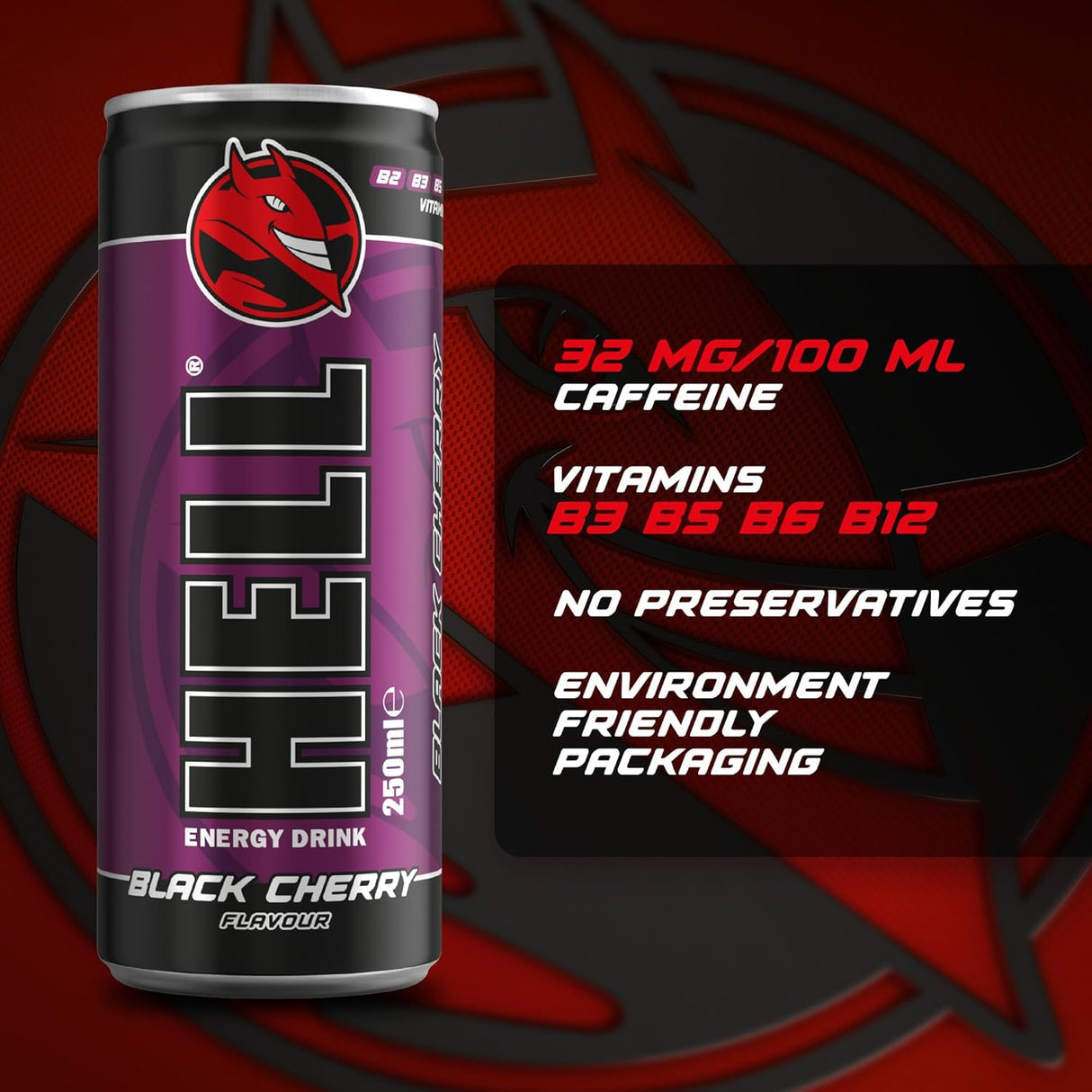 Hell Energy Black Cherry Drink Cans - 250ml (Pack of 24)