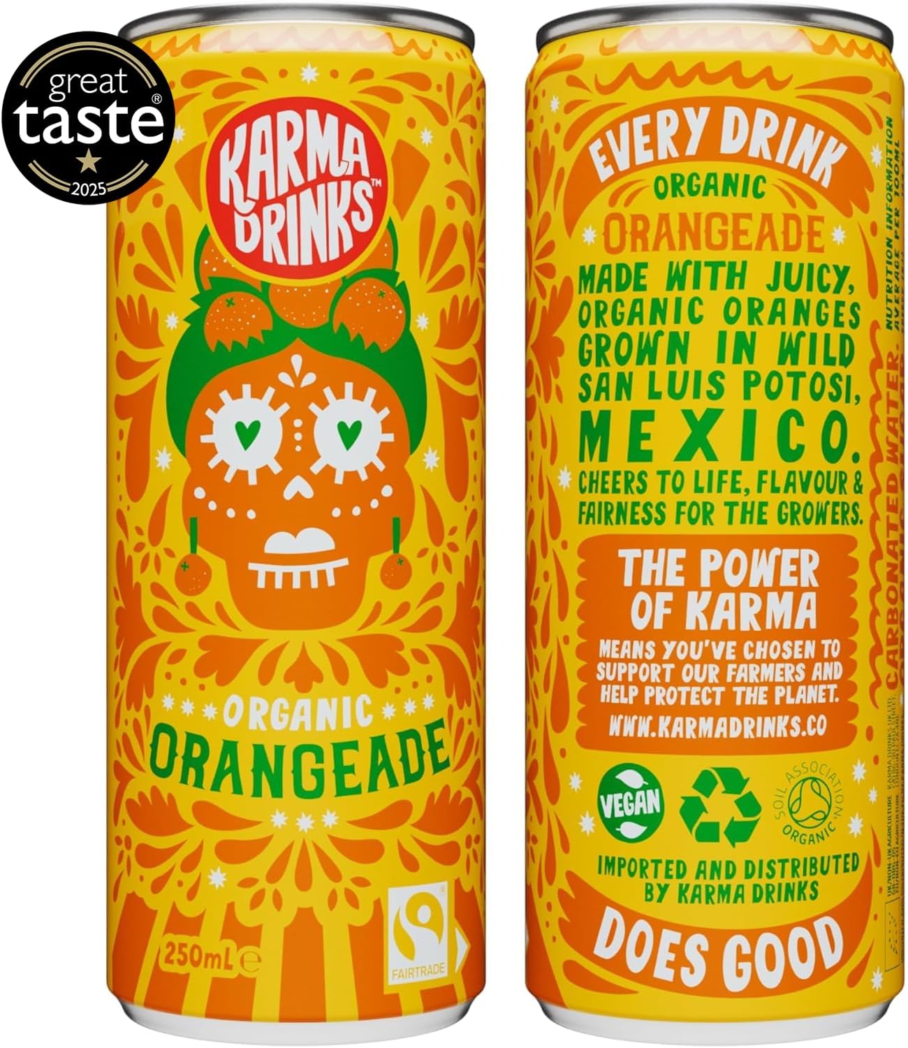 Karma Drinks Organic Orangeade Fizzy Soft Drink 250ml - Case of 24