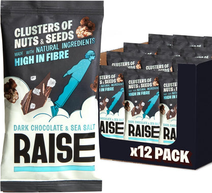 Raise Snacks Dark Chocolate & Sea Salt Clusters of Nuts & Seeds - 35g (Pack of 12)