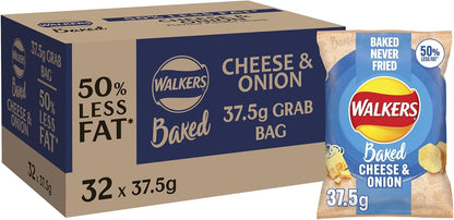 Walkers Baked Cheese & Onion Potato Crisps 37.5g (Box of 32)