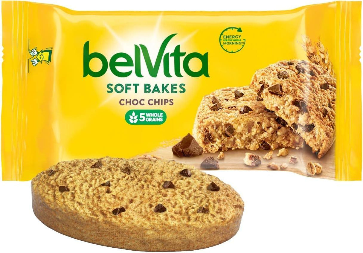 Belvita Breakfast Biscuits Soft Bakes Choc Chips 50g (Pack of 20) Individually Wrapped Cereal Bars - Vending Superstore