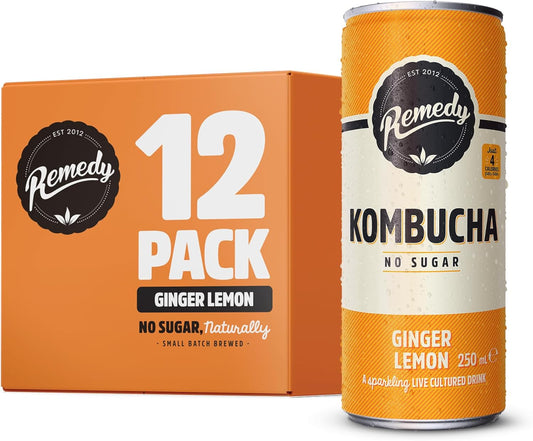 Remedy Kombucha Ginger Lemon - 250ml Cans (Pack of 12)