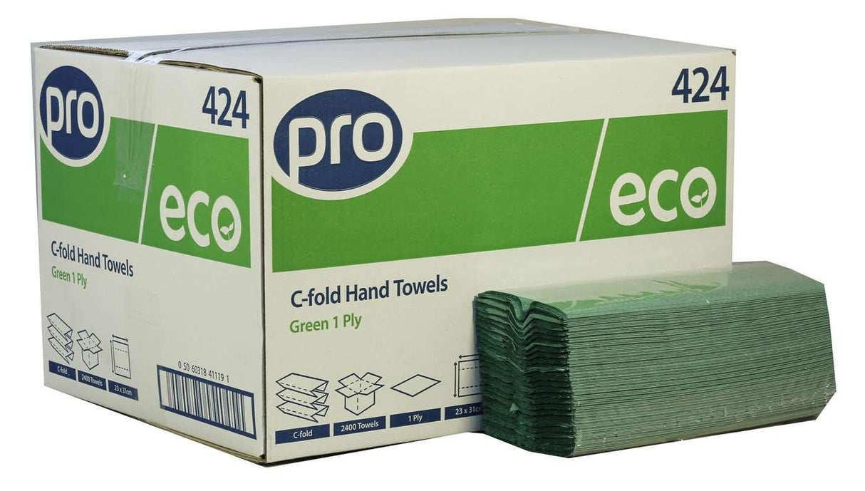 PRO C-Fold 1 Ply Green Paper Towels - 22x31cm (1x2400) - Vending Superstore