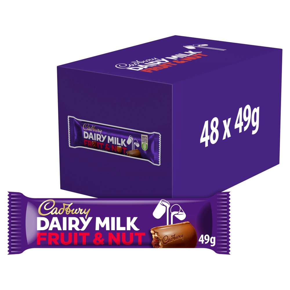 Cadbury Dairy Milk Fruit & Nut Chocolate Bars - 49g (Box of 48)