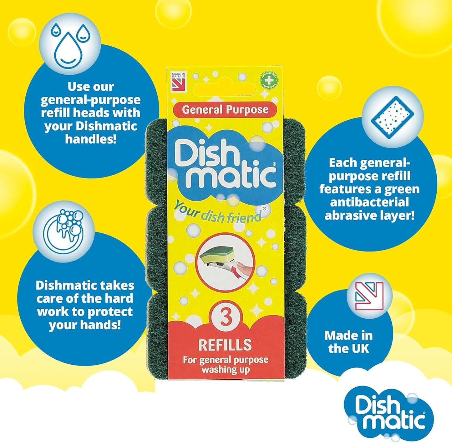 Dishmatic General Purpose Sponge Refills - Pack of 3