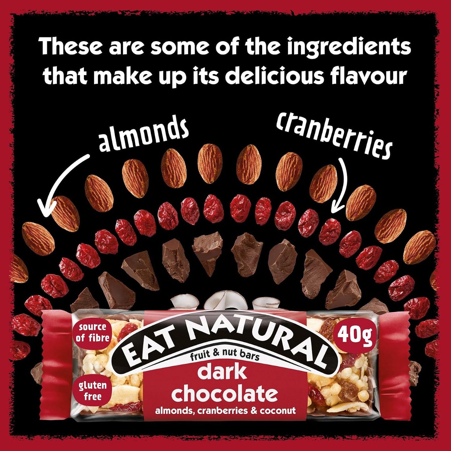 Eat Natural Dark Chocolate Almond and Cranberry Bar 40g - Pack of 12