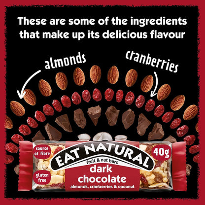 Eat Natural Dark Chocolate Almond and Cranberry Bar 40g - Pack of 12
