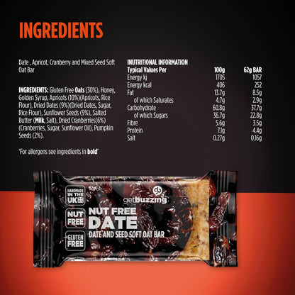 GetBuzzing Nut & Gluten Free Date Flapjack Bar 62g - Box of 20