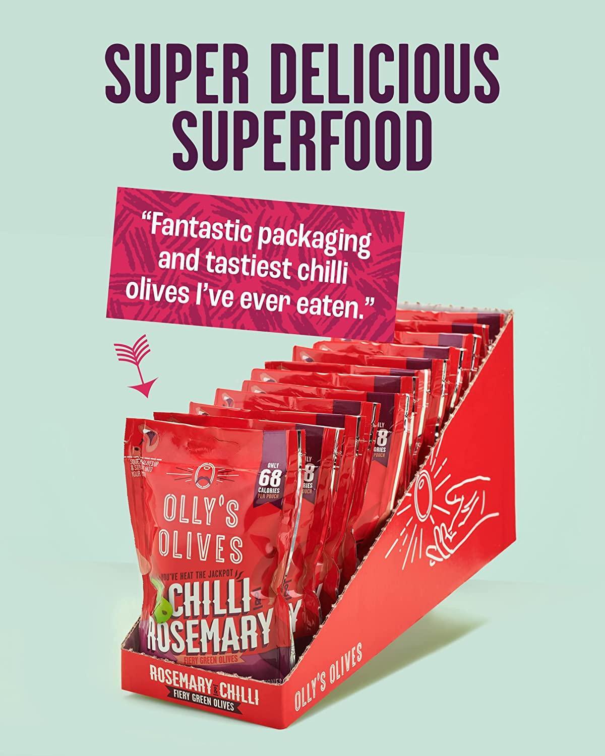 Olly's Chilli & Rosemary Olives - 12 x 50g Pouches - Vending Superstore