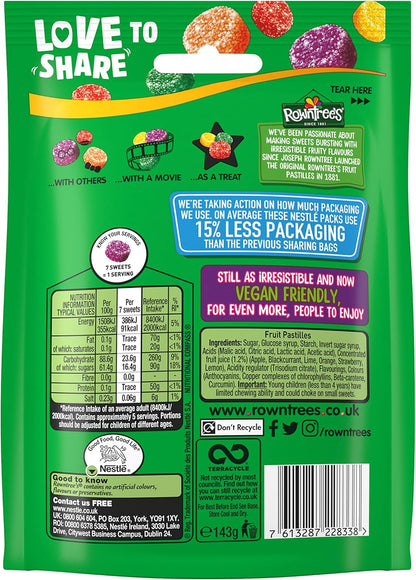 Rowntrees Fruit Pastilles Sharing Pouch Bag - 143g (Pack of 10)