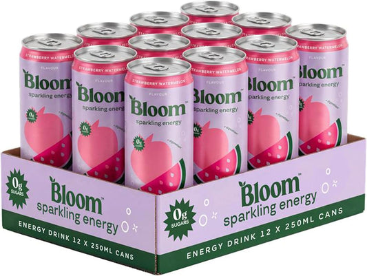 Bloom Sparkling Energy Drink Strawberry Watermelon - 250ml Can (Pack of 12)