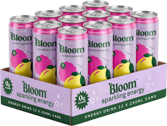 Bloom Sparkling Energy Drink Raspberry Lemonade - 250ml Can (Pack of 12)