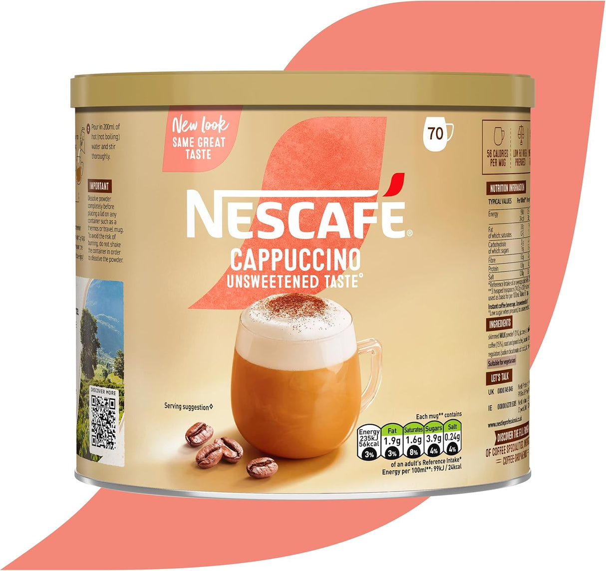 Nescafe Cappuccino Unsweetened Taste: Coffee Tin 1kg