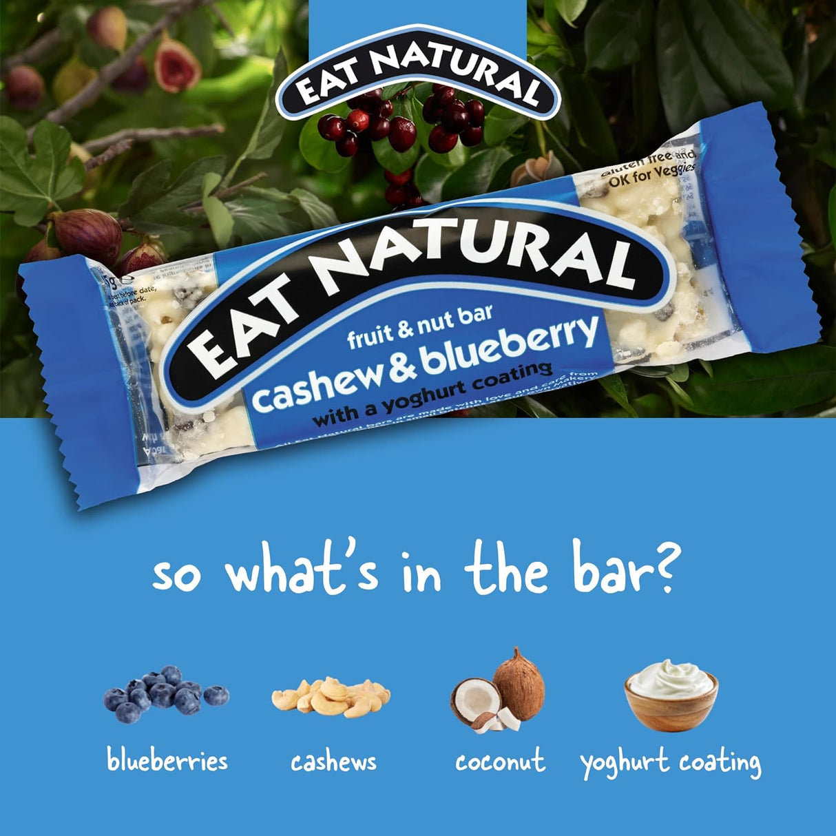 Eat Natural Cashew & Blueberry & Yoghurt Bar - 40g (Box of 12)