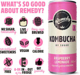 Remedy Kombucha - Raspberry Lemonade - 250ml Cans (Pack of 12)