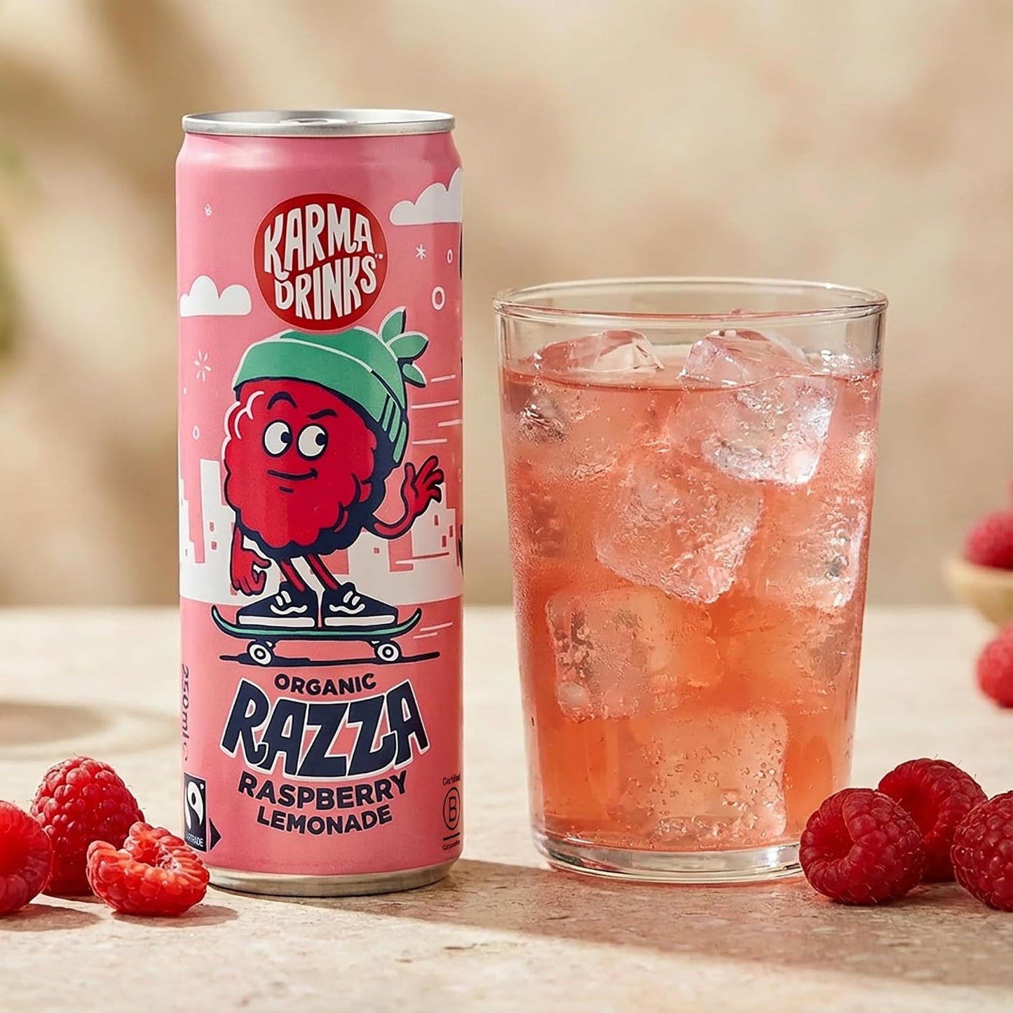 Karma Drinks Razza Raspberry Lemonade Fizzy Soft Drink 250ml - Case of 24