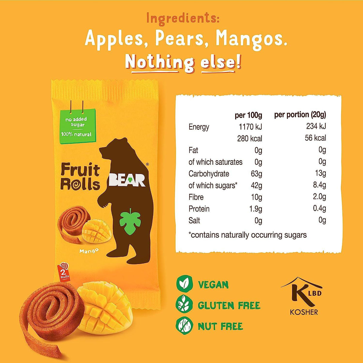 Bear Fruit Yoyos Mango 20g (18 Pack) - Vending Superstore