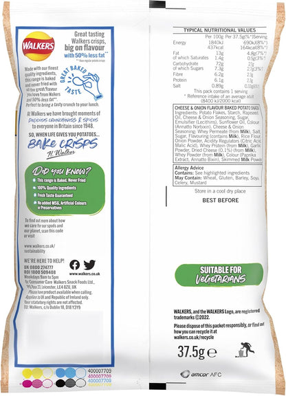 Walkers Baked Cheese & Onion Potato Crisps 37.5g (Box of 32)