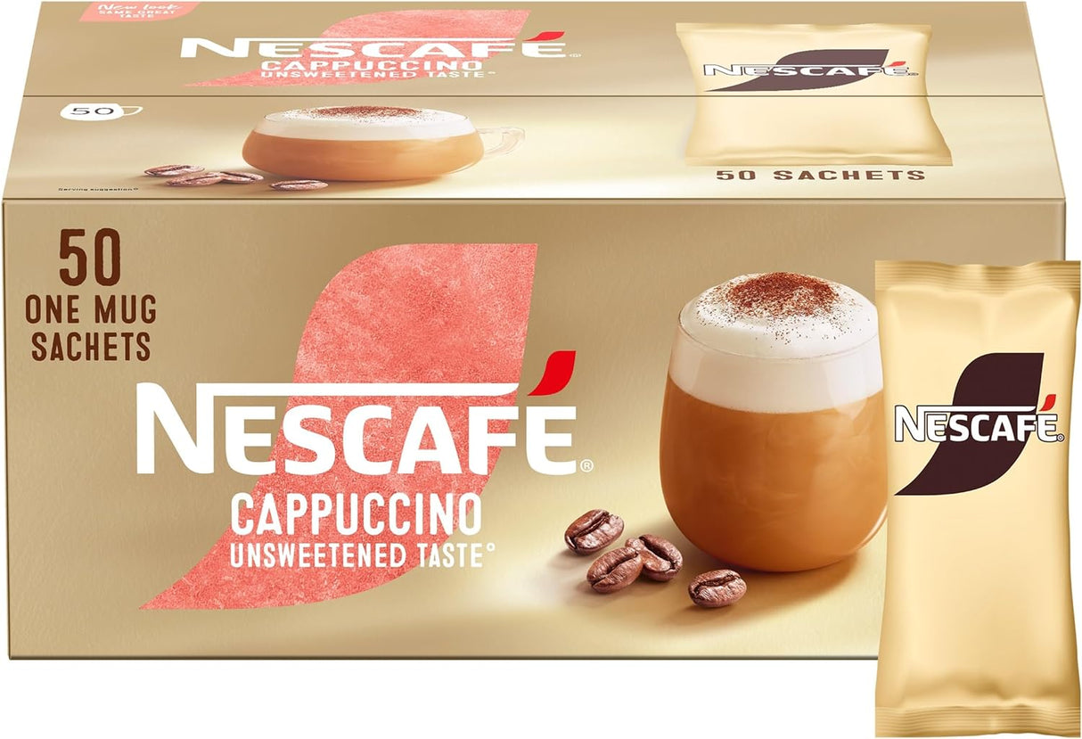 Nescafe Cappuccino Unsweetened Taste: Individual Coffee Stick Portions - (Box of 50)