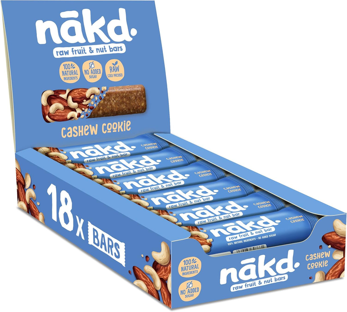 Nakd Cashew Cookie Natural Fruit & Nut Bars - Vegan - Healthy Snack - Gluten Free - 35g (Box of 18)