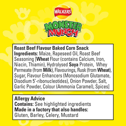 Walkers Monster Munch Roast Beef Snacks Crisps Grab Bag 40g (Box of 35)