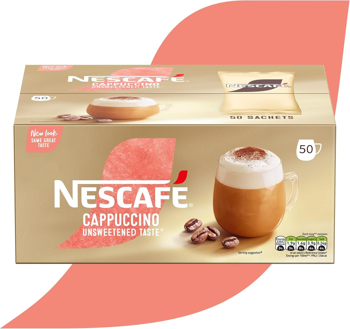 Nescafe Cappuccino Unsweetened Taste: Individual Coffee Stick Portions - (Box of 50)