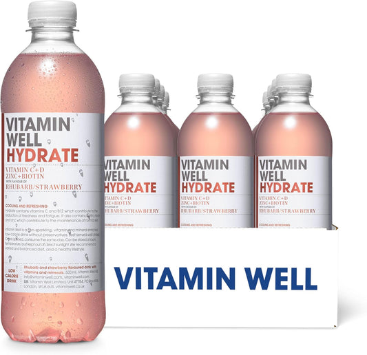 Vitamin Well Hydrate Rhubarb & Strawberry - 500ml (Pack of 12)