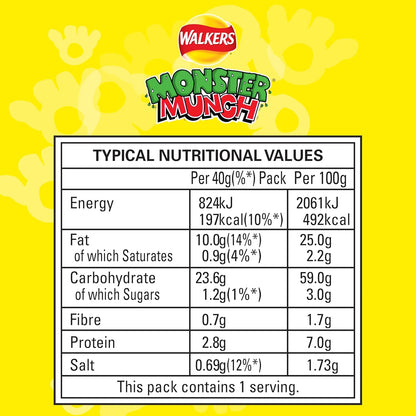 Walkers Monster Munch Roast Beef Snacks Crisps Grab Bag 40g (Box of 35)