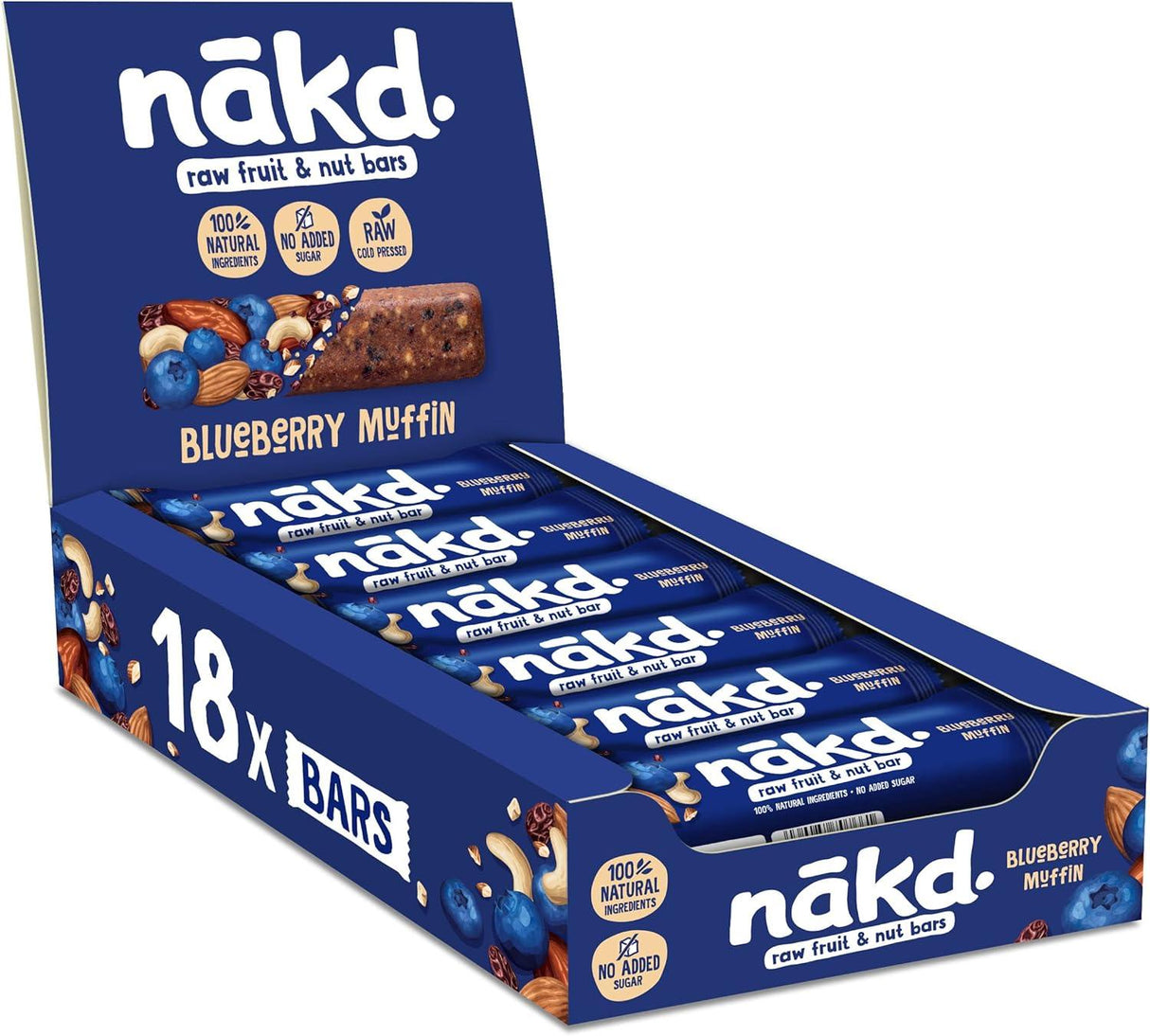 Nakd Blueberry Muffin Natural Fruit & Nut Bars - Vegan - Healthy Snack - Gluten Free - 35g x 18 bars - Vending Superstore