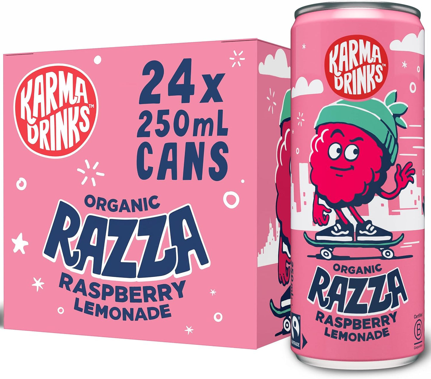 Karma Drinks Razza Raspberry Lemonade Fizzy Soft Drink 250ml - Case of 24