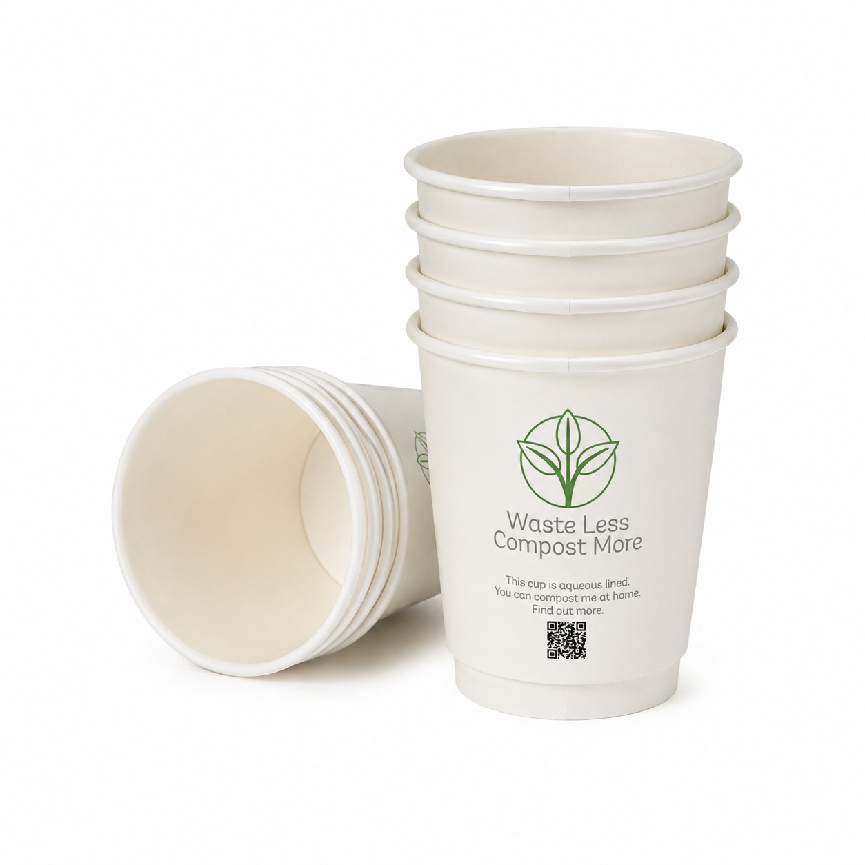 8oz White Double Wall Takeaway Coffee Cups - Aqueous Lined - Case of 500