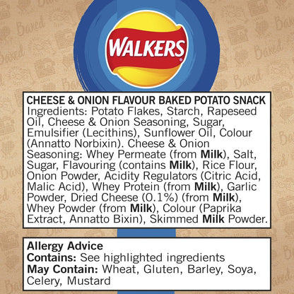 Walkers Baked Cheese & Onion Potato Crisps 37.5g (Box of 32)