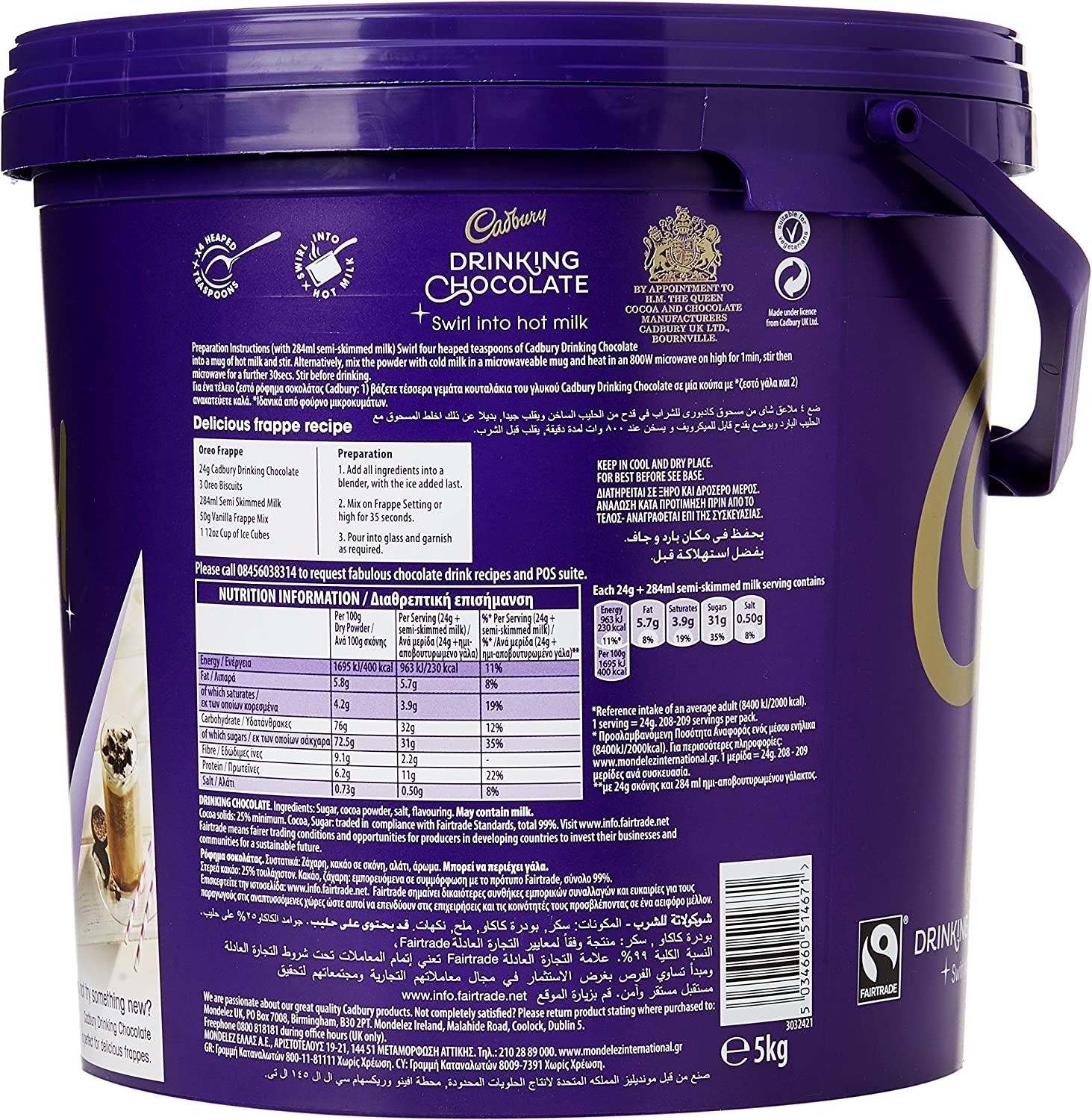 Cadbury: Hot Chocolate Tub 5kg (Bulk Catering Tub Pail - Add Milk) - Vending Superstore