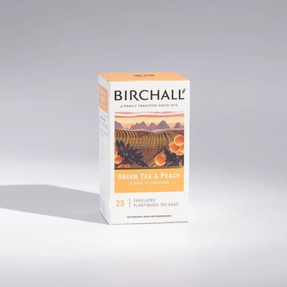 Birchall Tea - Individually Wrapped Green Tea & Peach Envelope Tea Bags (Box of 25)