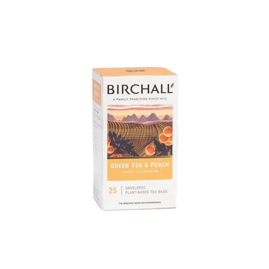 Birchall Tea - Individually Wrapped Green Tea & Peach Envelope Tea Bags (Box of 25)