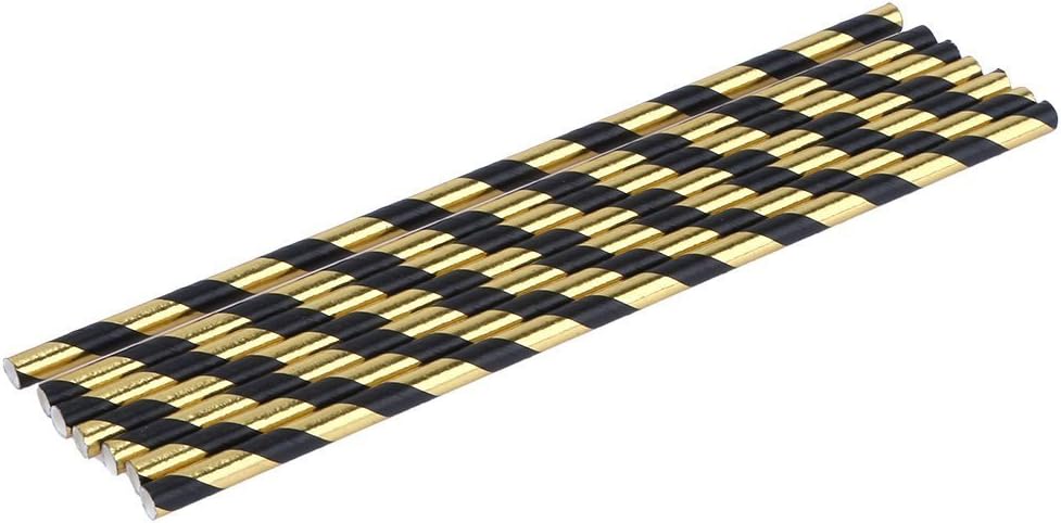 Biodegradable Black & Gold Paper Straws 8inch - 6mm Diameter (Pack of 100)