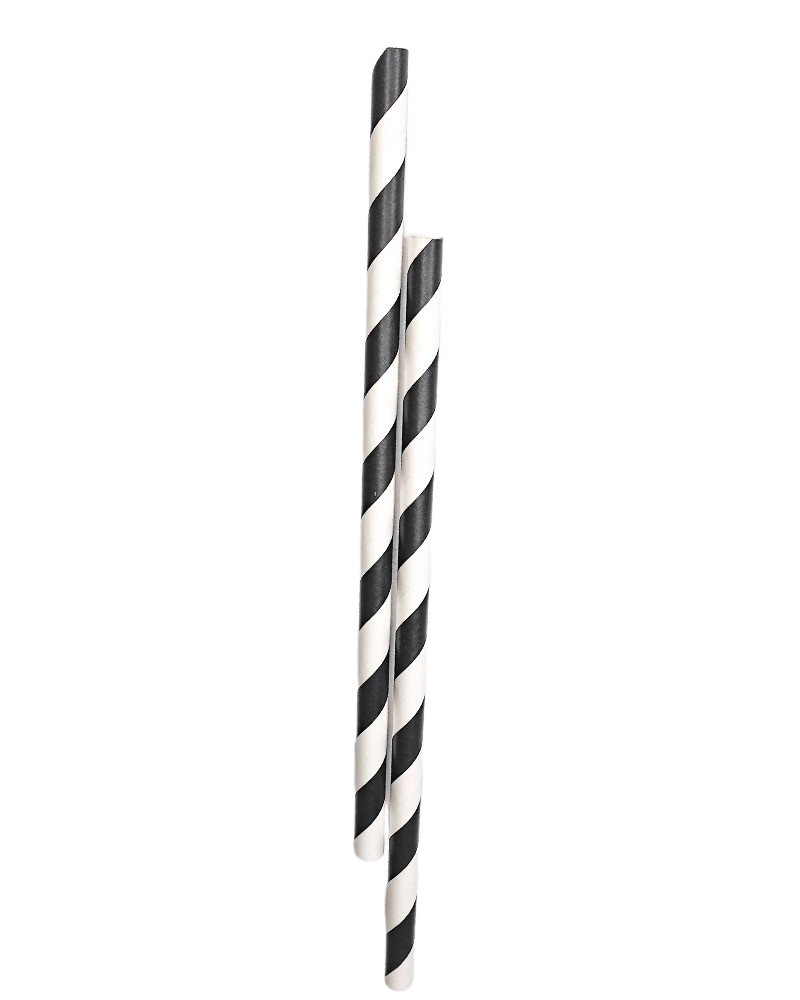 Biodegradable Black & White Paper Straws 8inch - 6mm Diameter (Pack of 250)