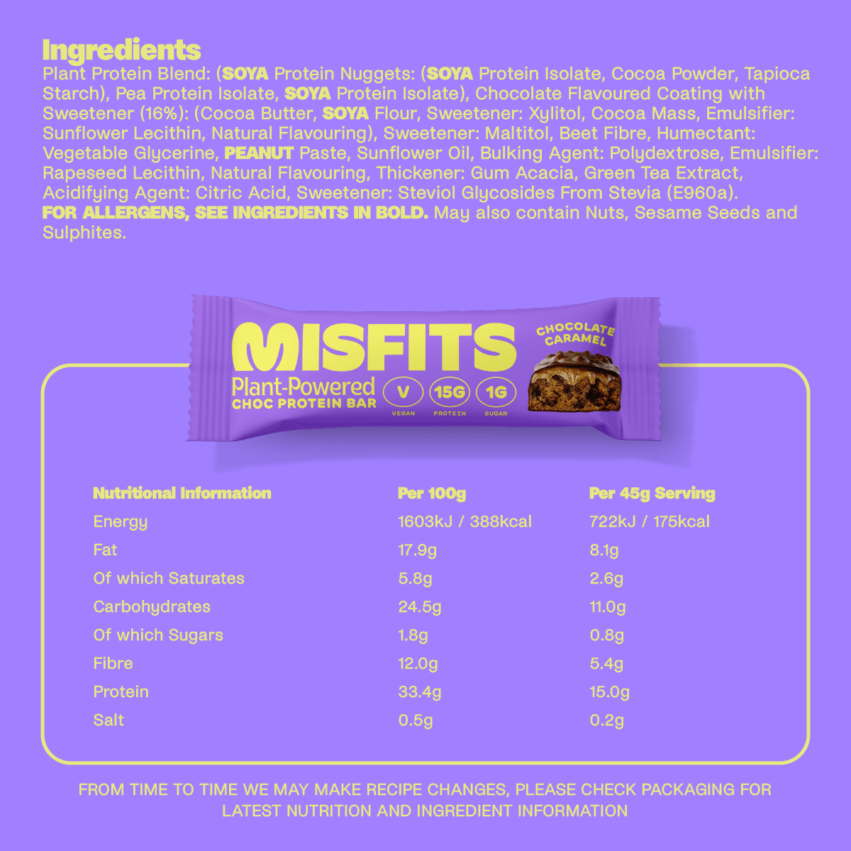Misfits Vegan Chocolate Caramel Protein Bars - (12 x 45g) - Vending Superstore