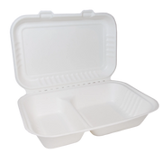 Two-Compartment Bagasse Clamshell Meal Boxes 9"x6" - Case of 250