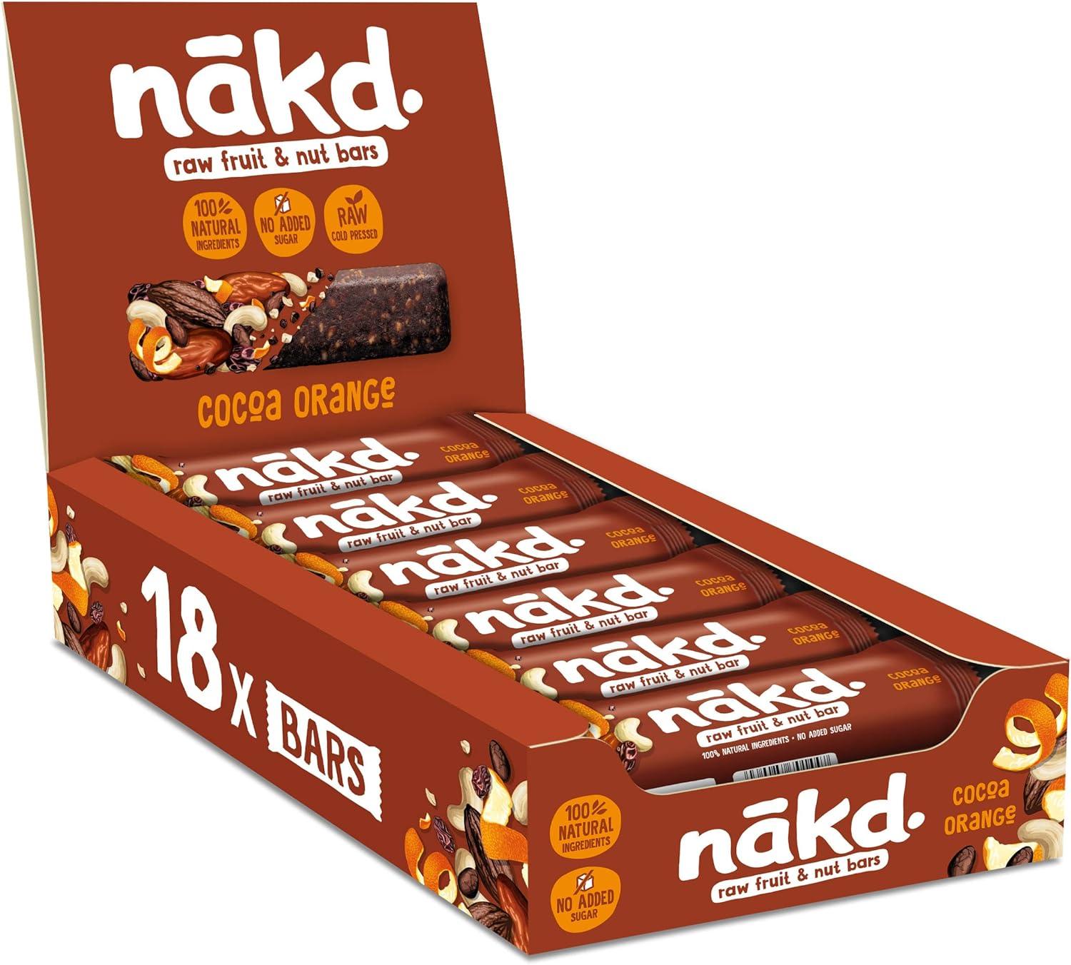 Nakd Cocoa Orange Natural Fruit & Nut Bars - Vegan - Healthy Snack - Gluten Free - 35g x 18 bars - Vending Superstore