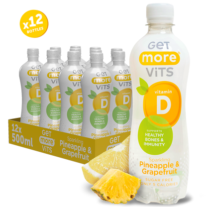 Get More Vits - Vitamin D Pineapple & Grapefruit Sparkling Drink 500ml (12 Pack)