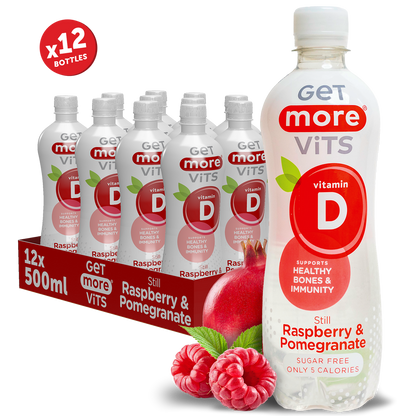 Get More Vits - Vitamin D Raspberry & Pomegranate Still 500ml (12 Pack)