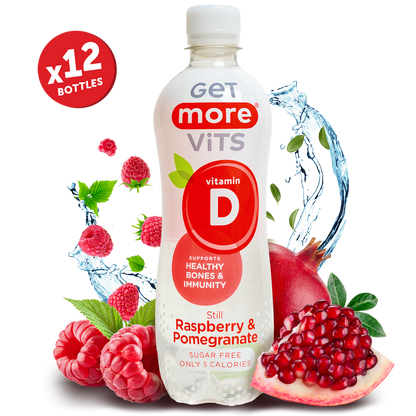 Get More Vits - Vitamin D Raspberry & Pomegranate Still 500ml (12 Pack)